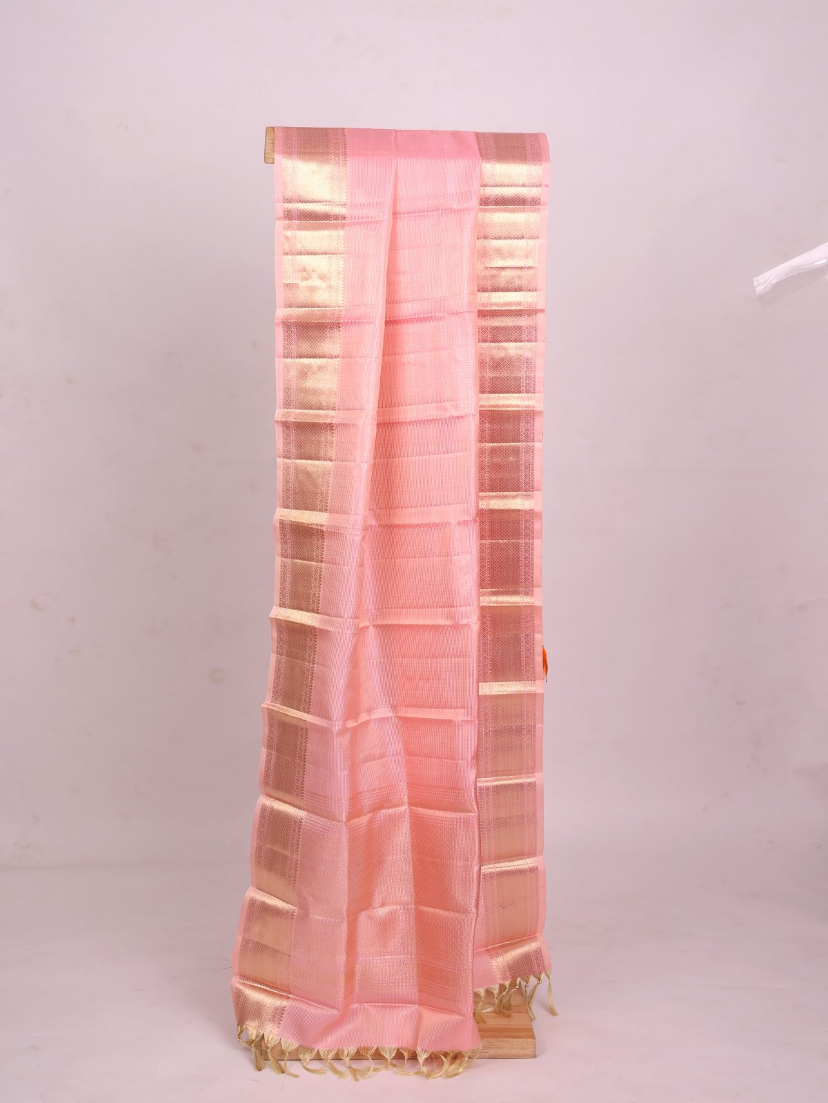 Peachy Pink Zari Checked Silk Dupatta