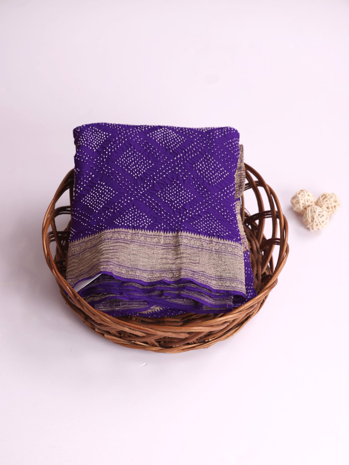 Violet Bandhini Silk Saree with Zari Border