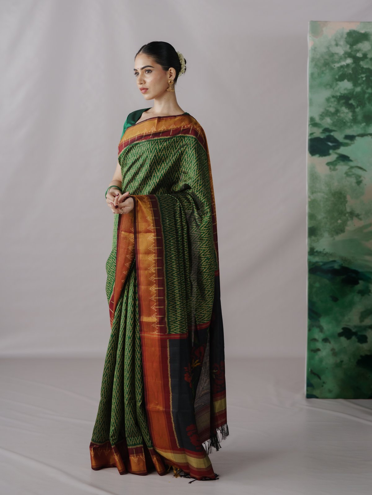 Dark Green Patola Silk Saree