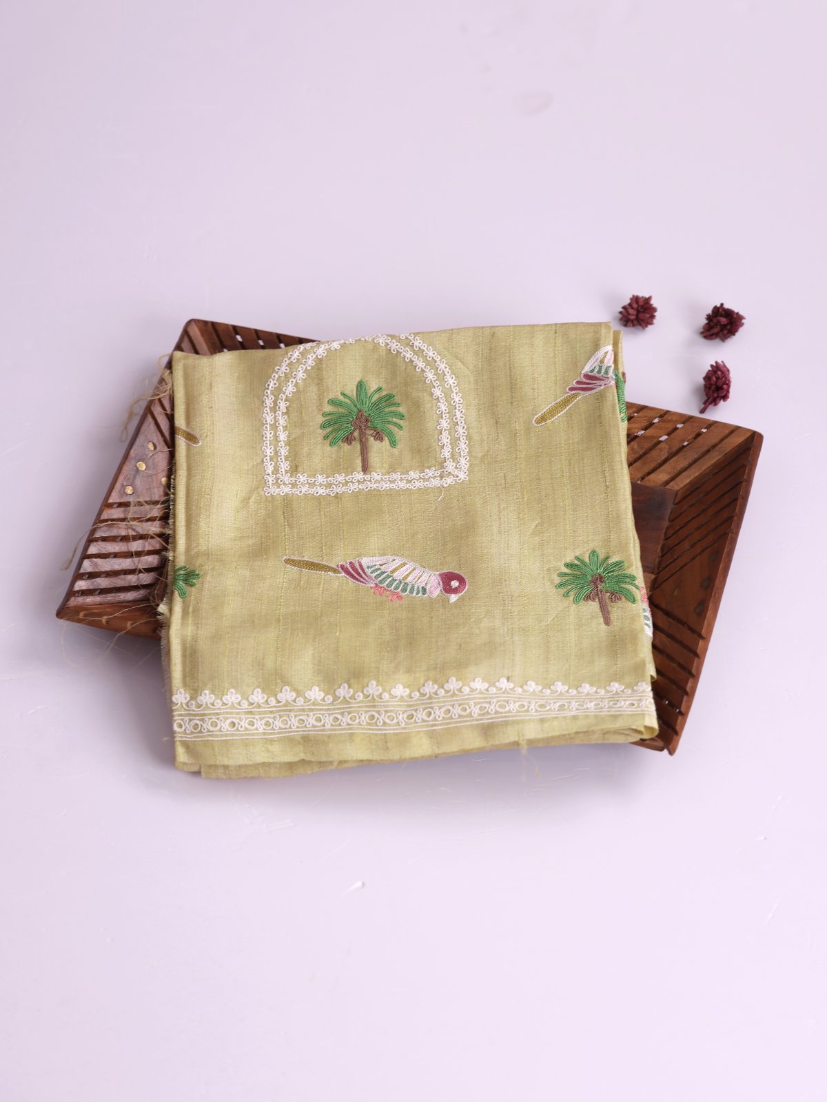Light Greenish Yellow Embroidered Tussar Silk Blouse