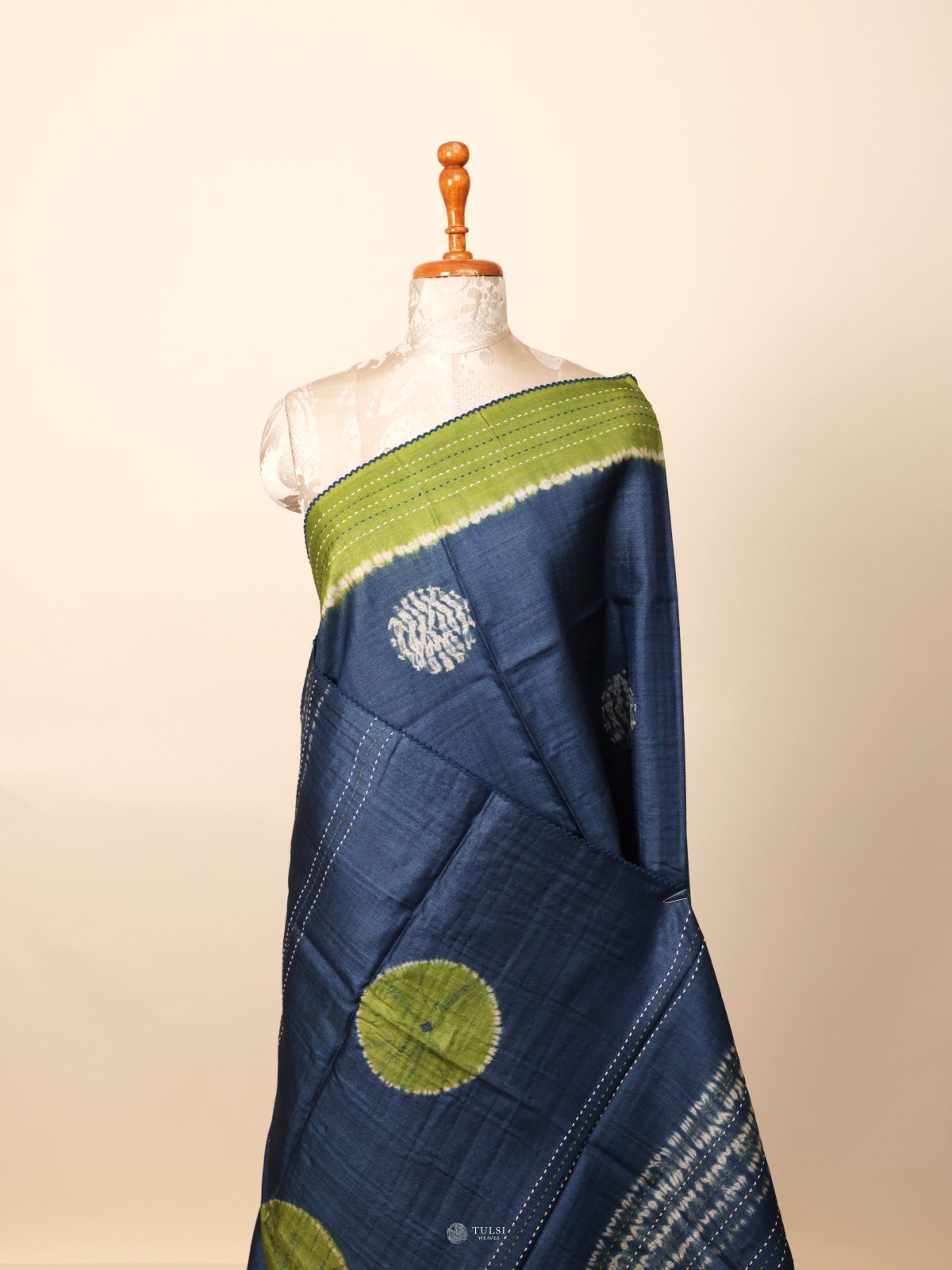 Dark Blue Shibori Tussar Silk Saree