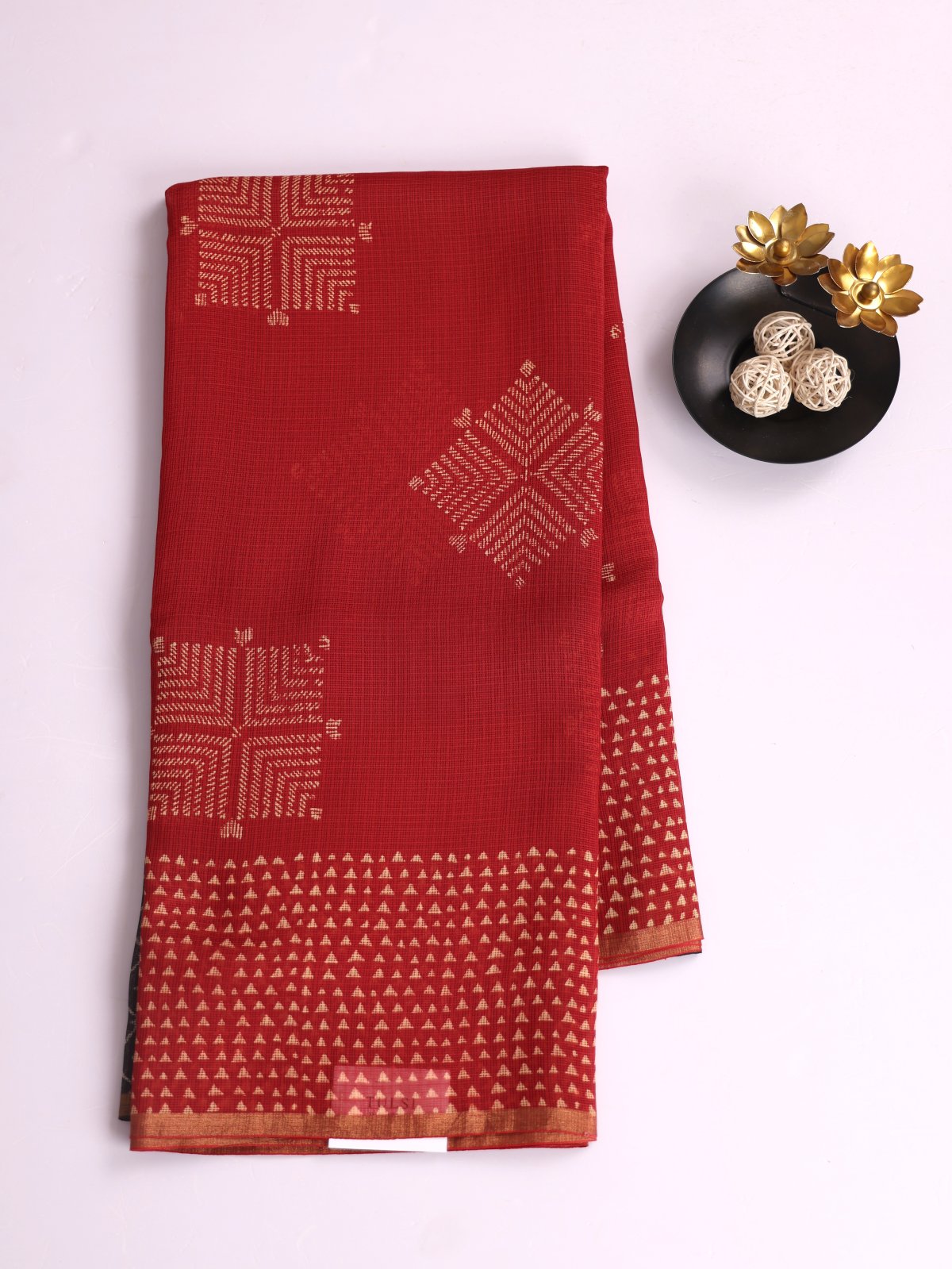 Dark Red Printed Kota Cotton Saree