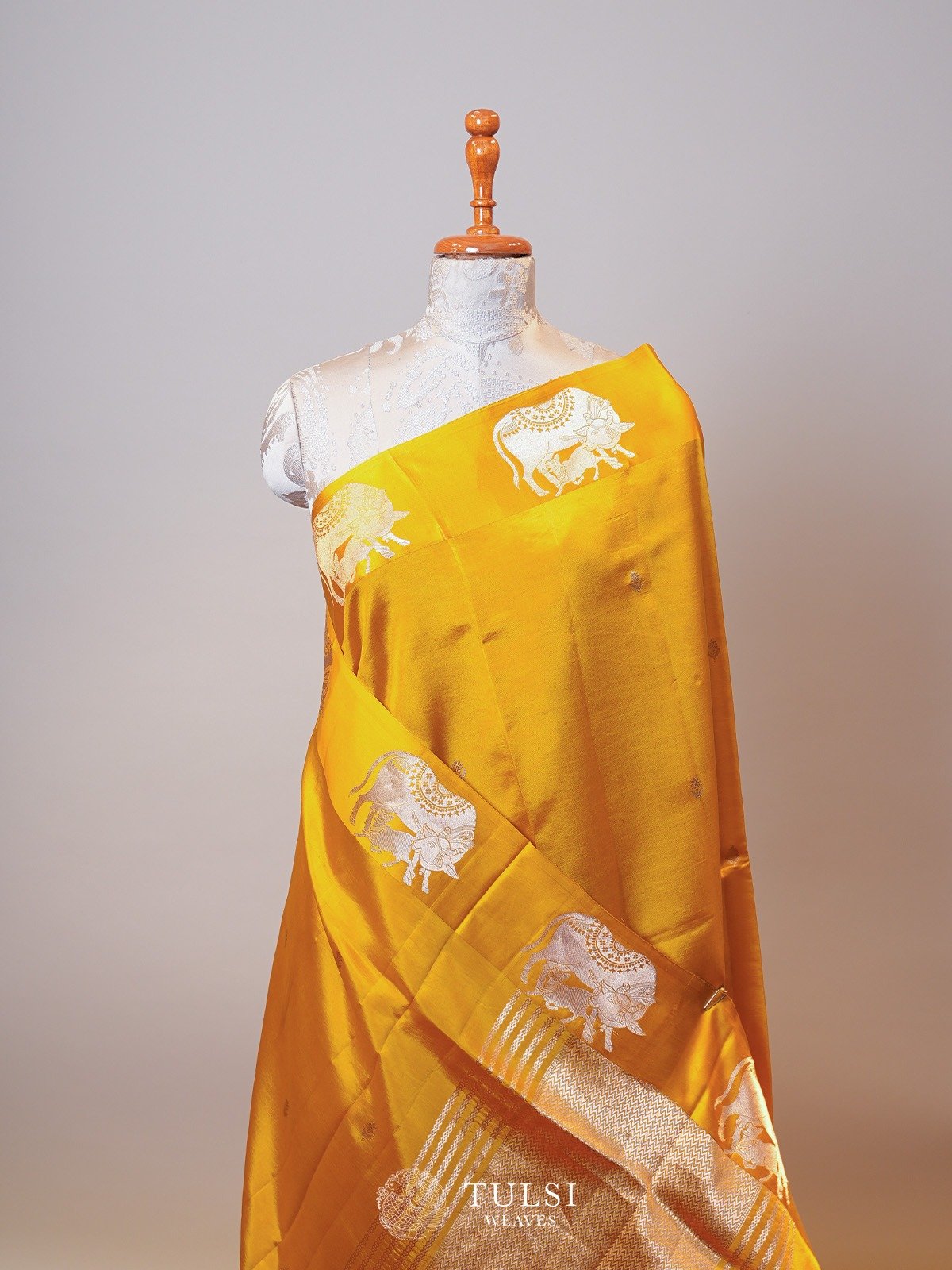 Mustard Mashru Silk Saree