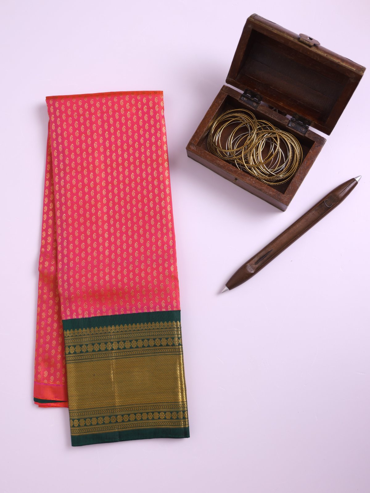 Orangish Pink Kanjeevaram Silk Pavadai