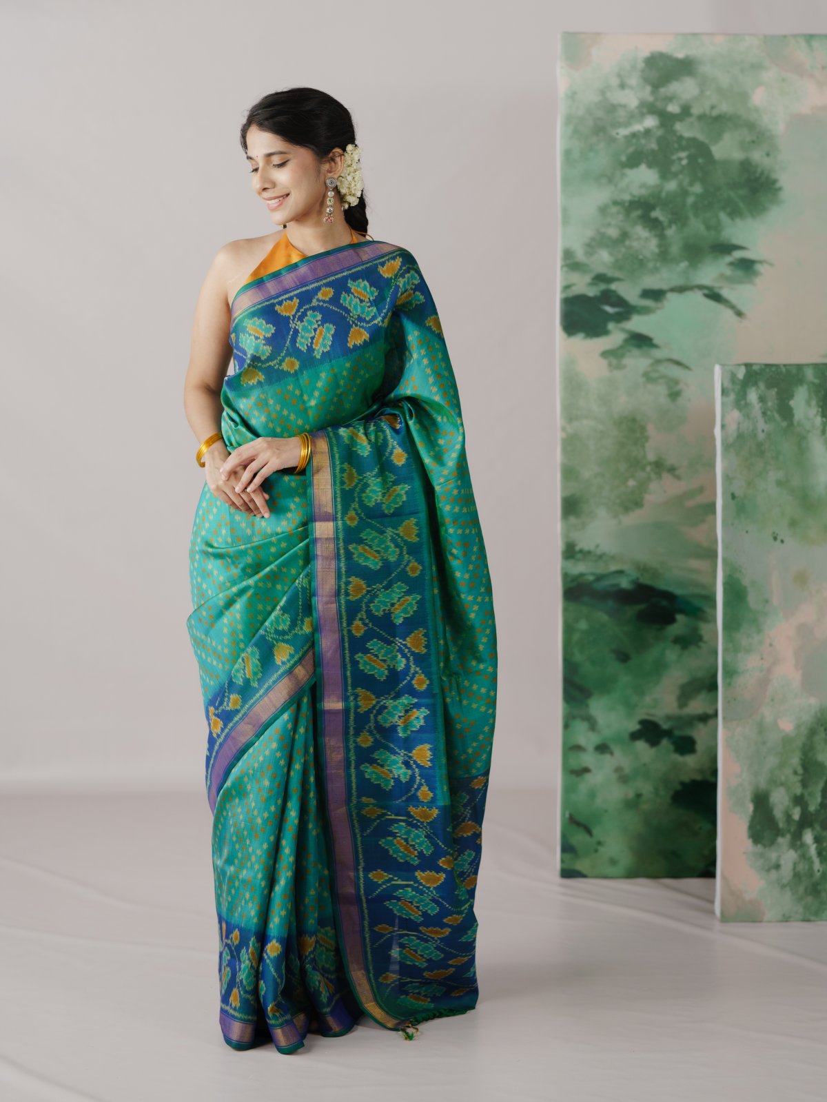 Light Sea Green Patola Silk Saree