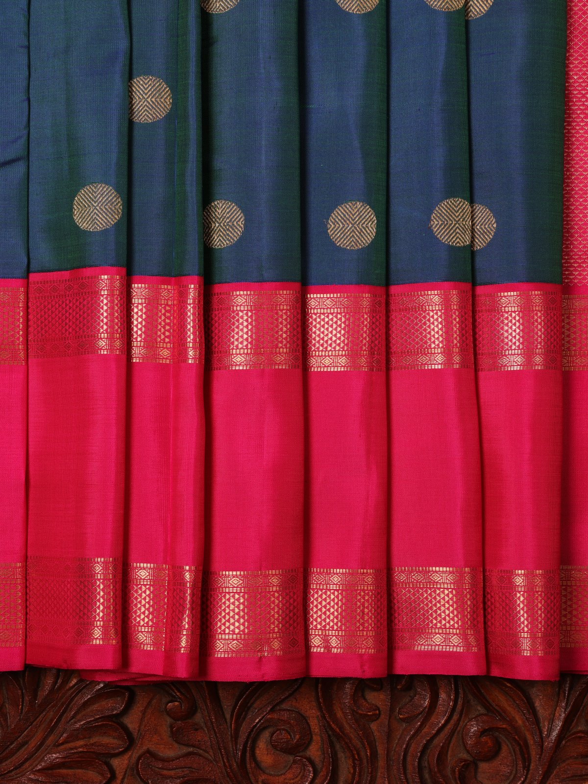 Wine Kanjeevaram Zari Peacock Motifs Embroidery Saree main image 1
