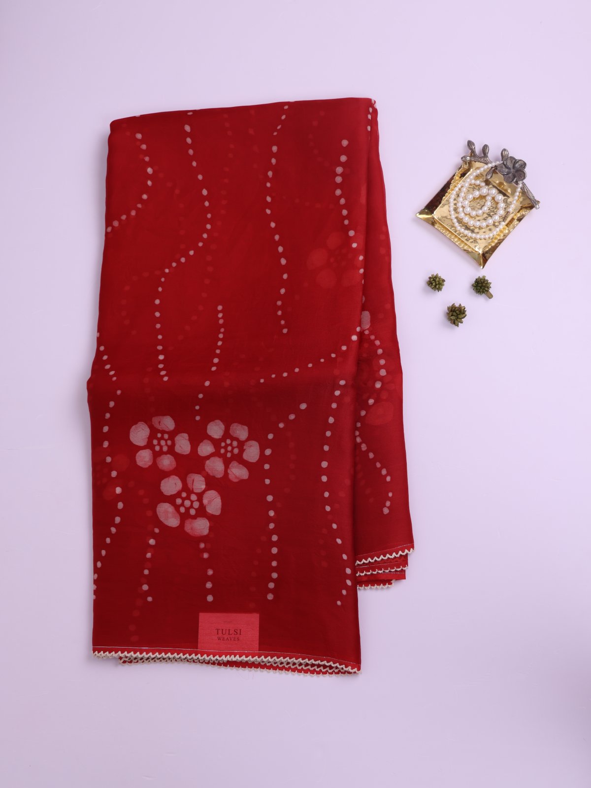 Red Printed Organza Silk Saree