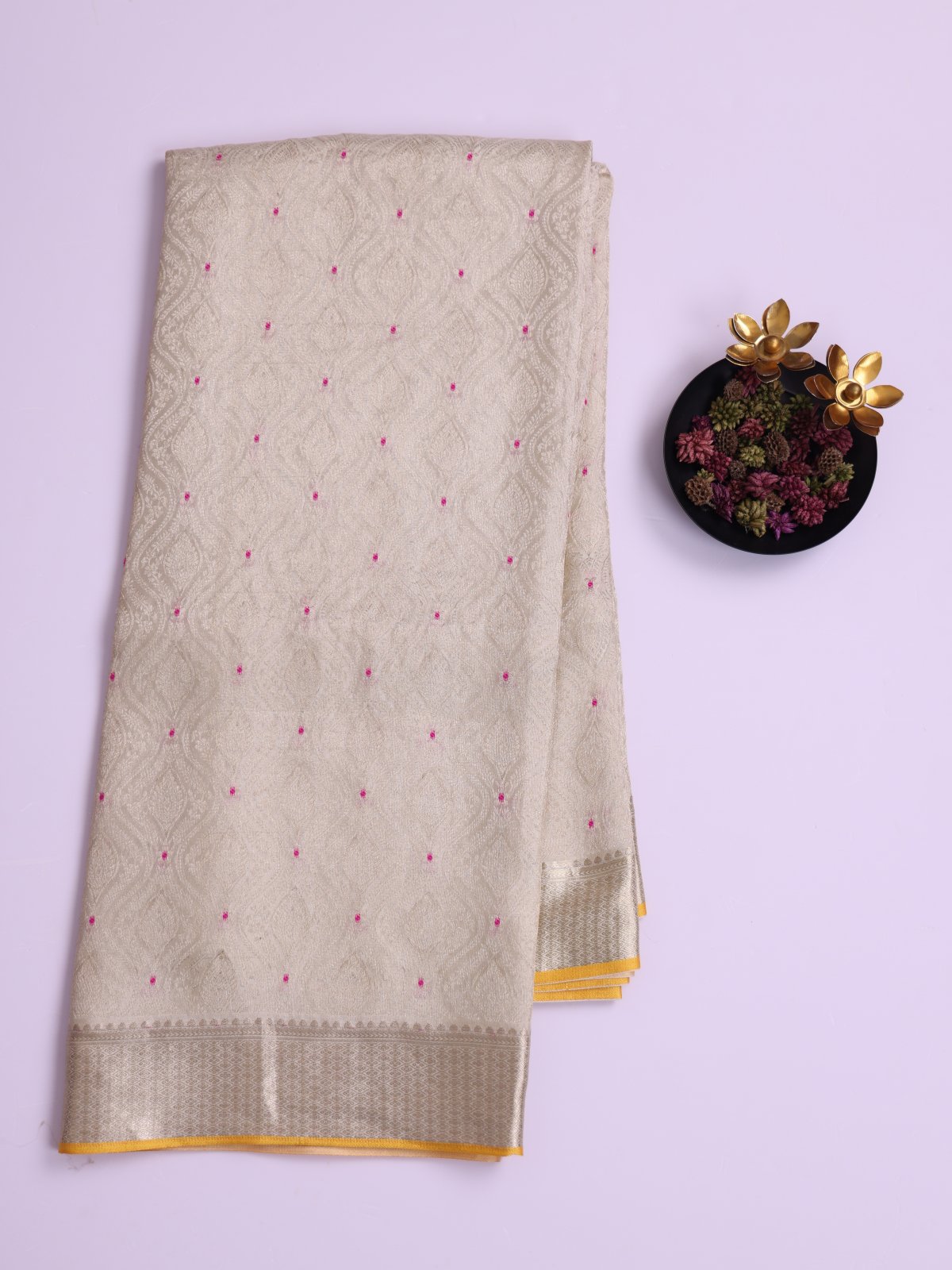 Off White Banaras Crepe Silk Saree