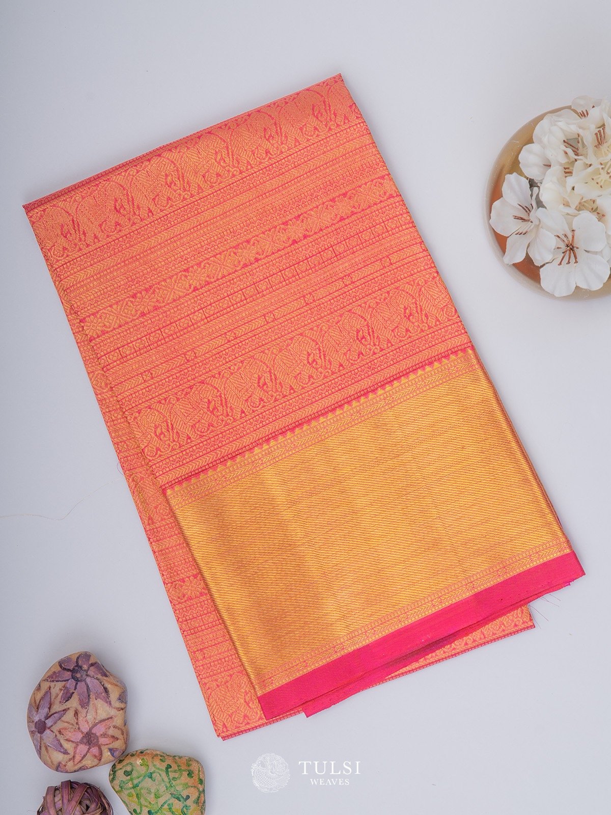 Peach Kanjeevaram Silk Blouse with Zari brocade