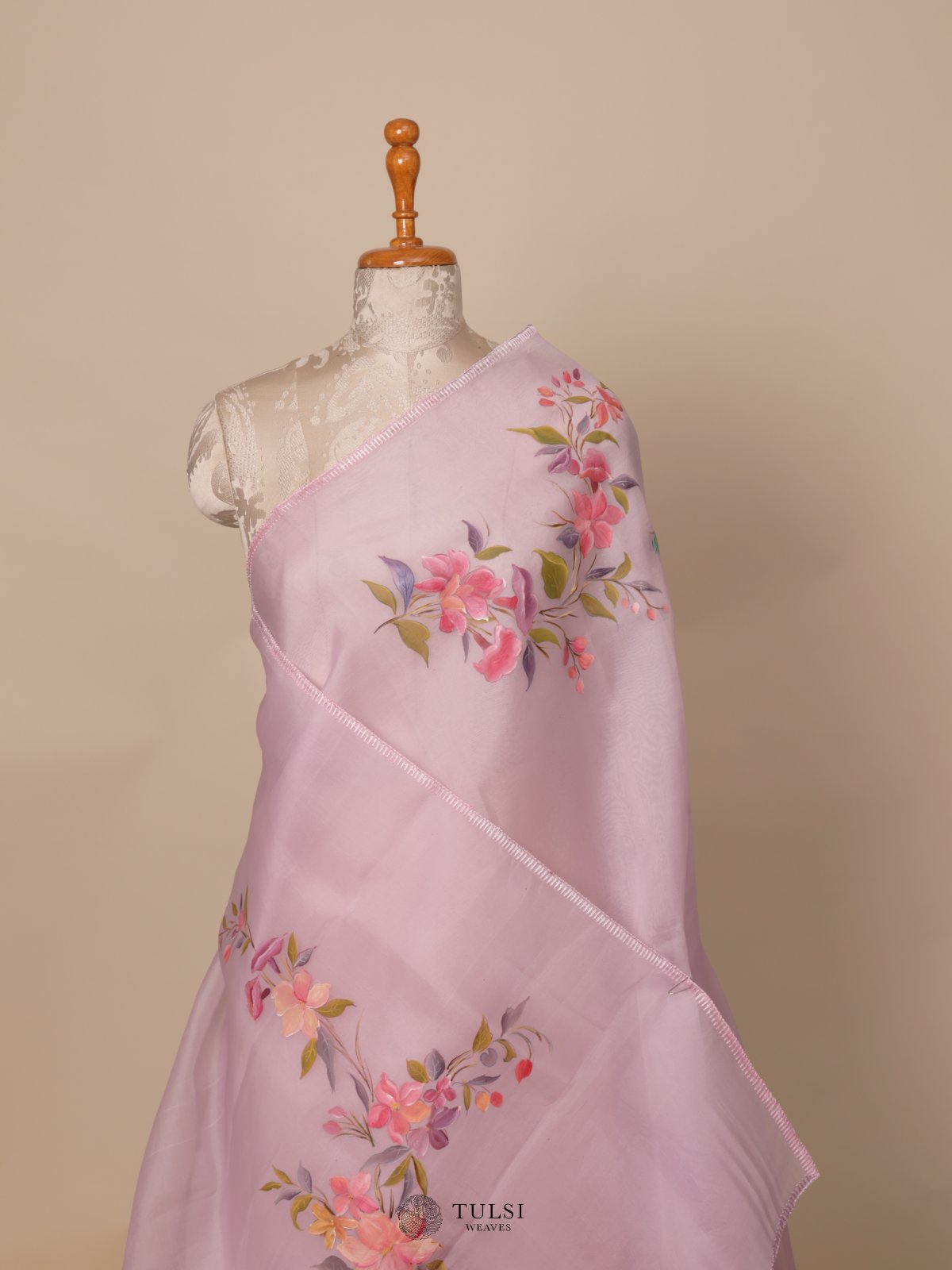 Lavender Organza Hand Painted Saree