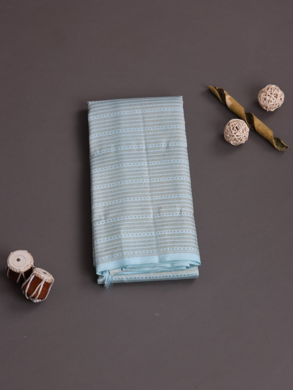 Light Blue Silk Shirt Material With Zari Brocade