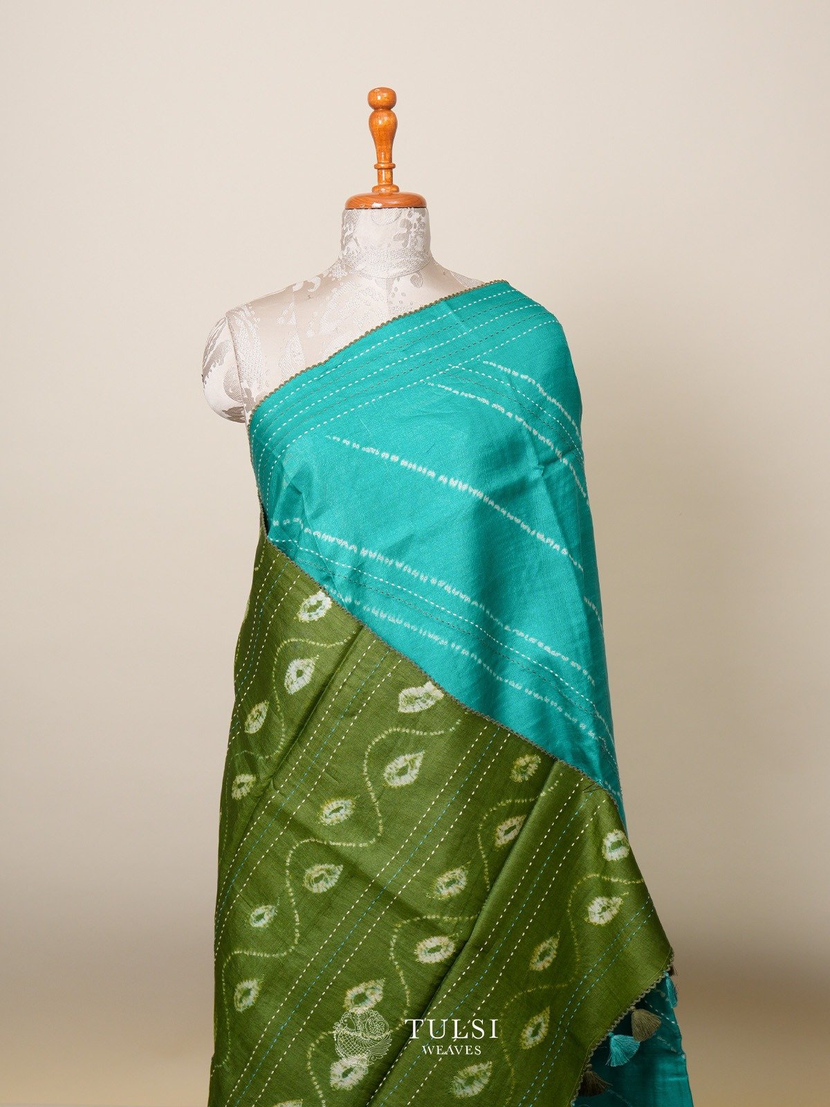 Aqua Green Shibori Silk Saree