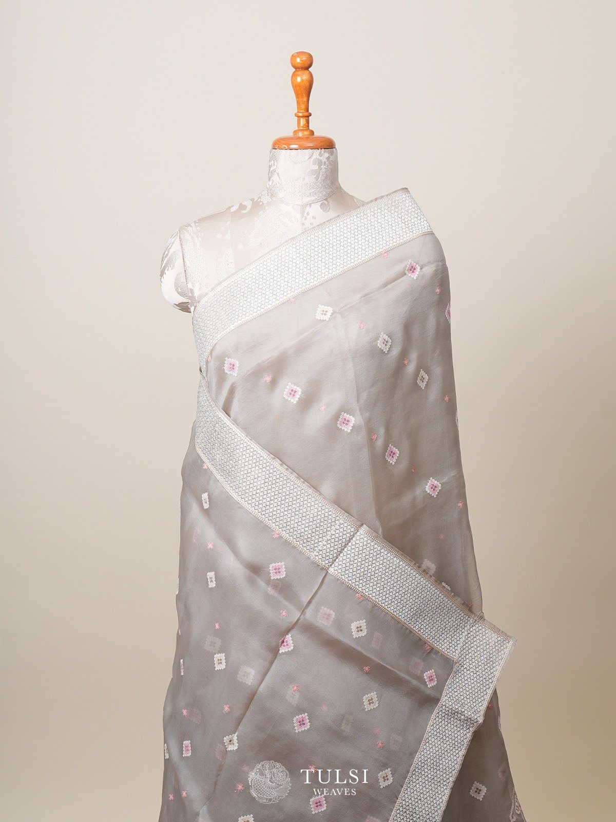 Grey Organza Saree With Embroidery