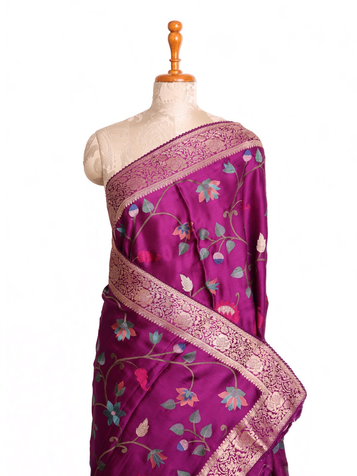 Dark Magenta Crepe Embroidered Silk Saree
