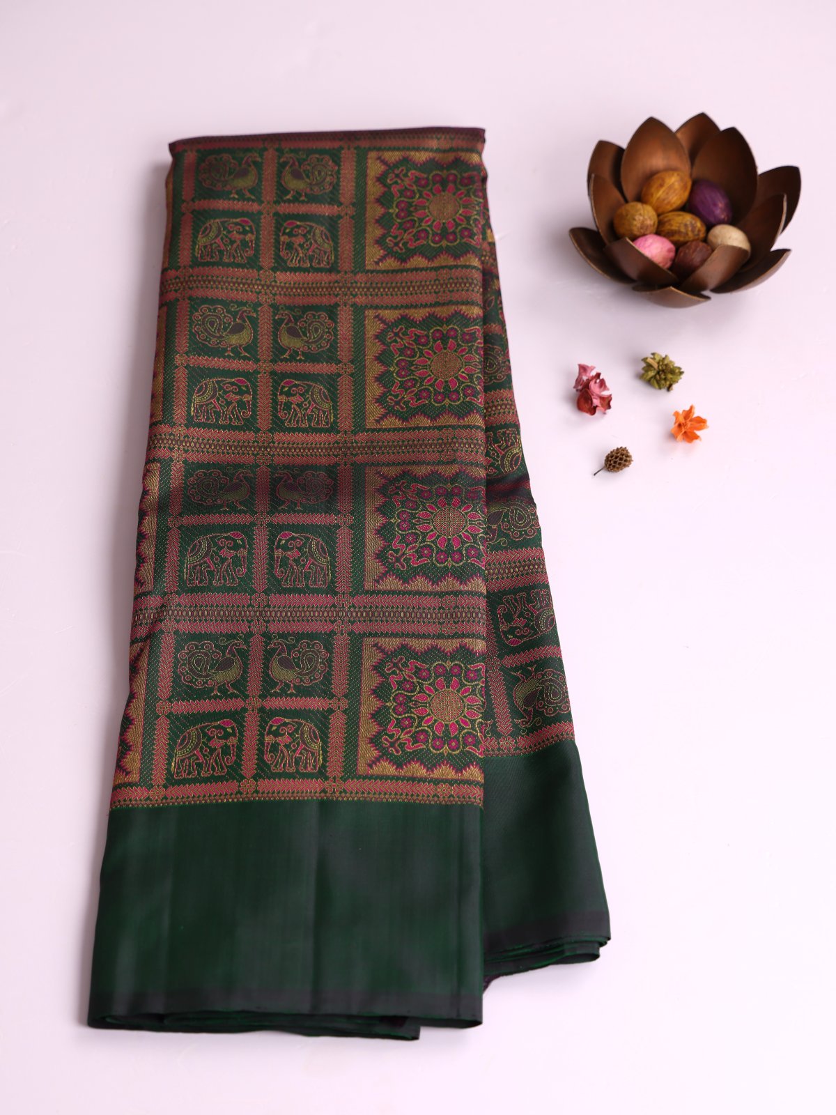 Bottle Green Kanjeevaram Silk Saree with Border