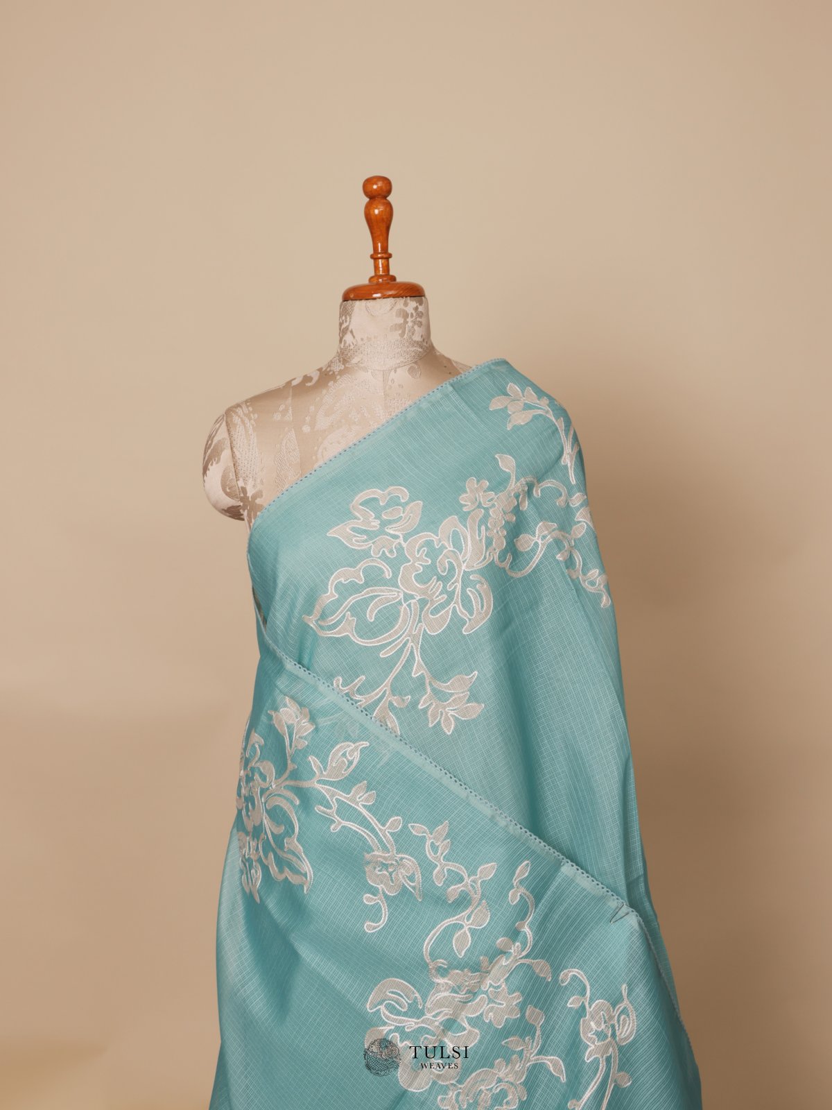 Blue Semi Kota With Embroidered Saree