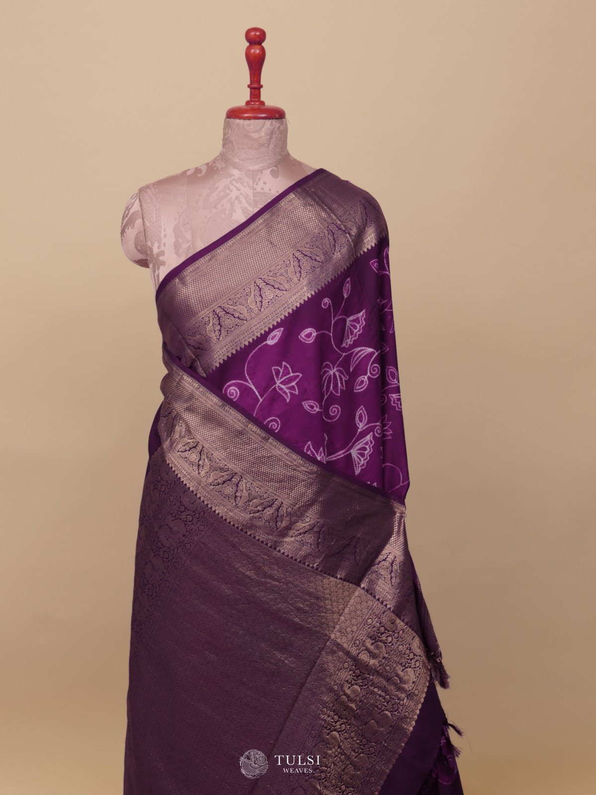 Dark Purple Shibori Kanjeevaram Silk Saree