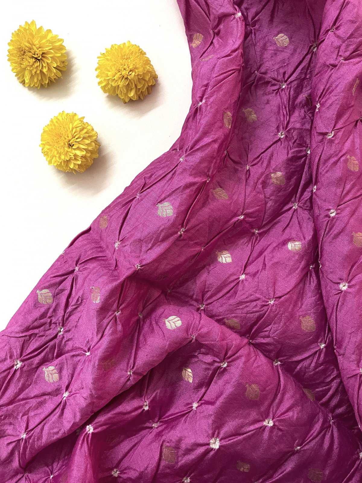 Pink Bandhani Silk Blouse With Gold Zari