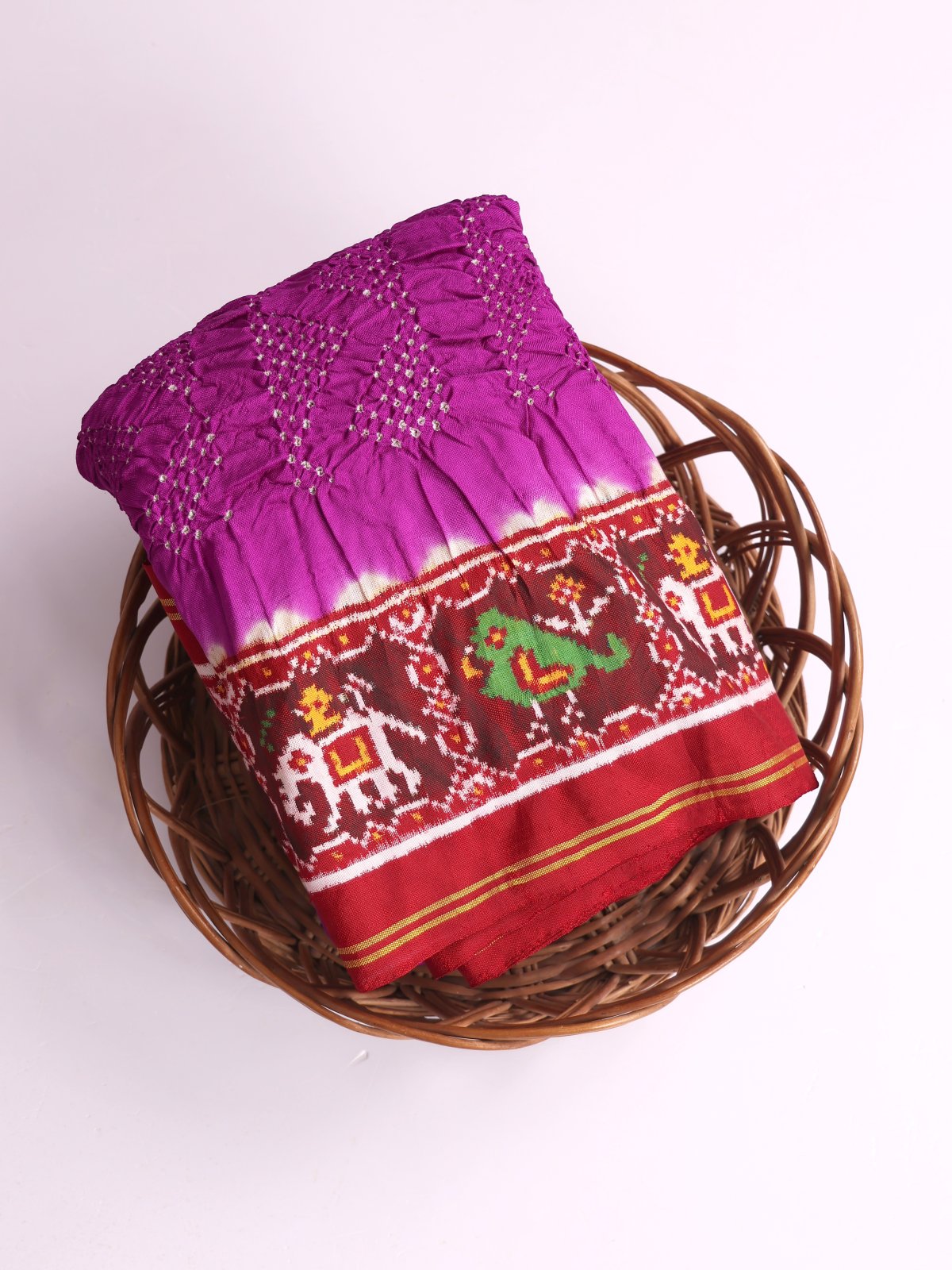 Purple Bandhini silk Saree With Red Patan Patola Border
