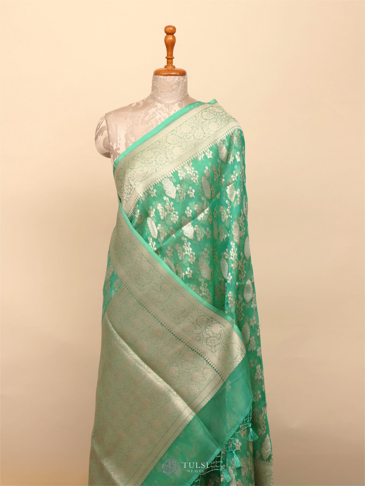 Aqua Blue Kora Silk Saree