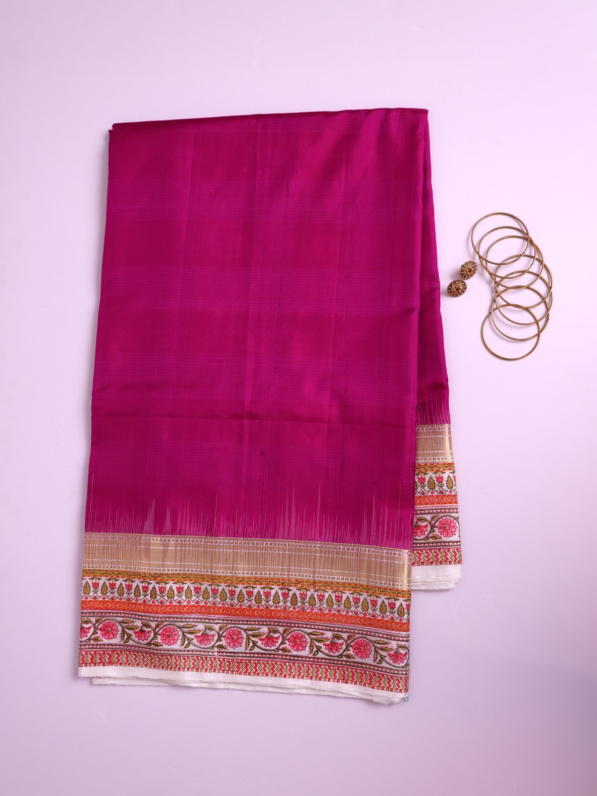 Magenta Pink Block Printed Soft Silk Saree