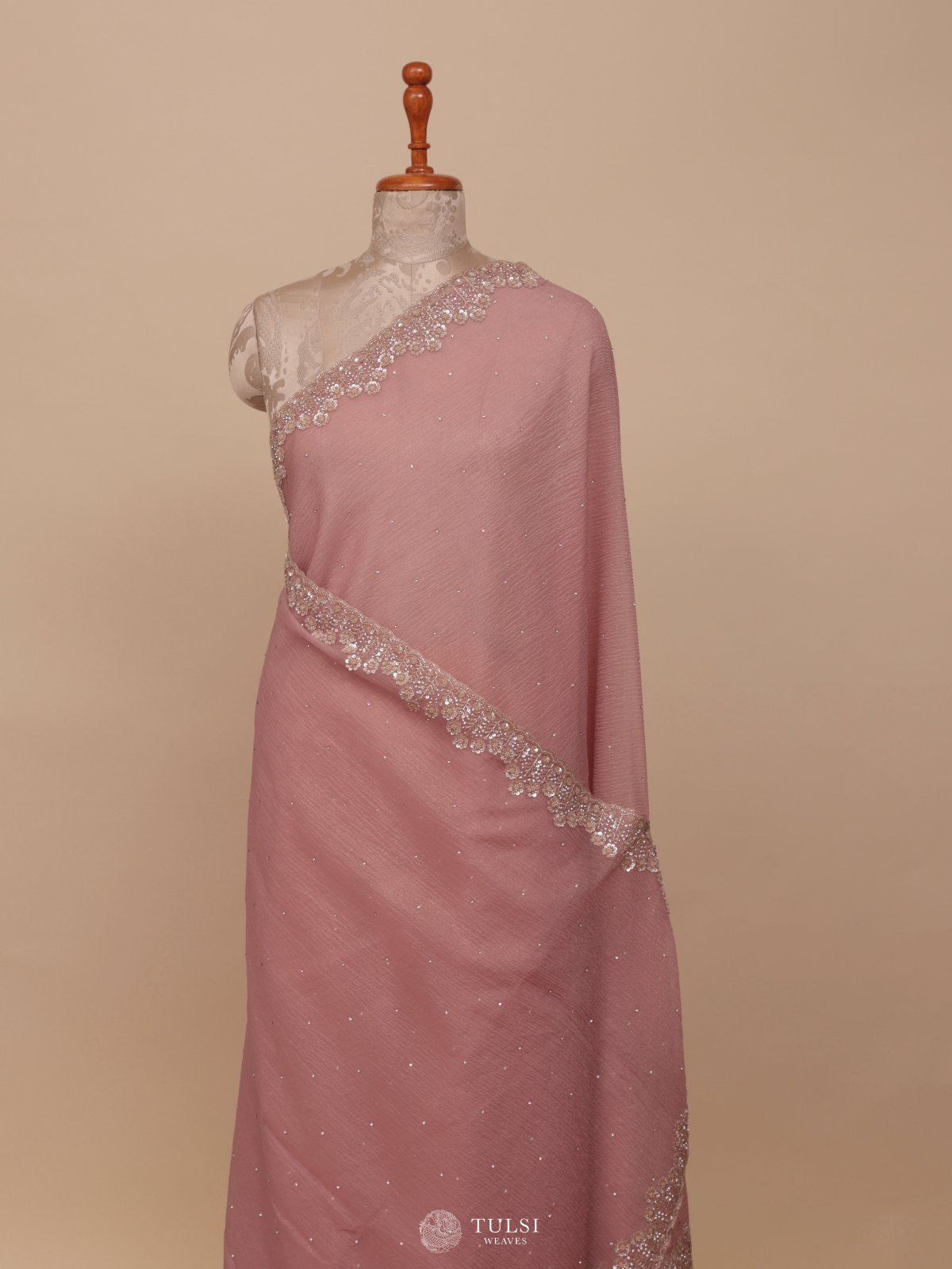 Mauve Crushed Georgette Silk Saree 