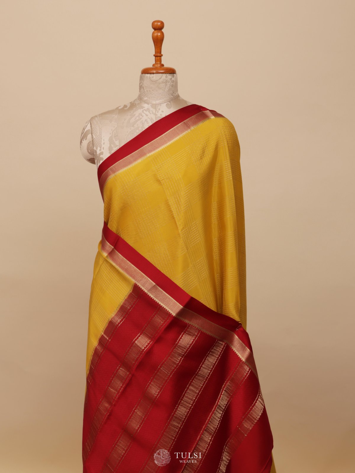 Mustard Yellow Mysore Silk Saree With Red Border