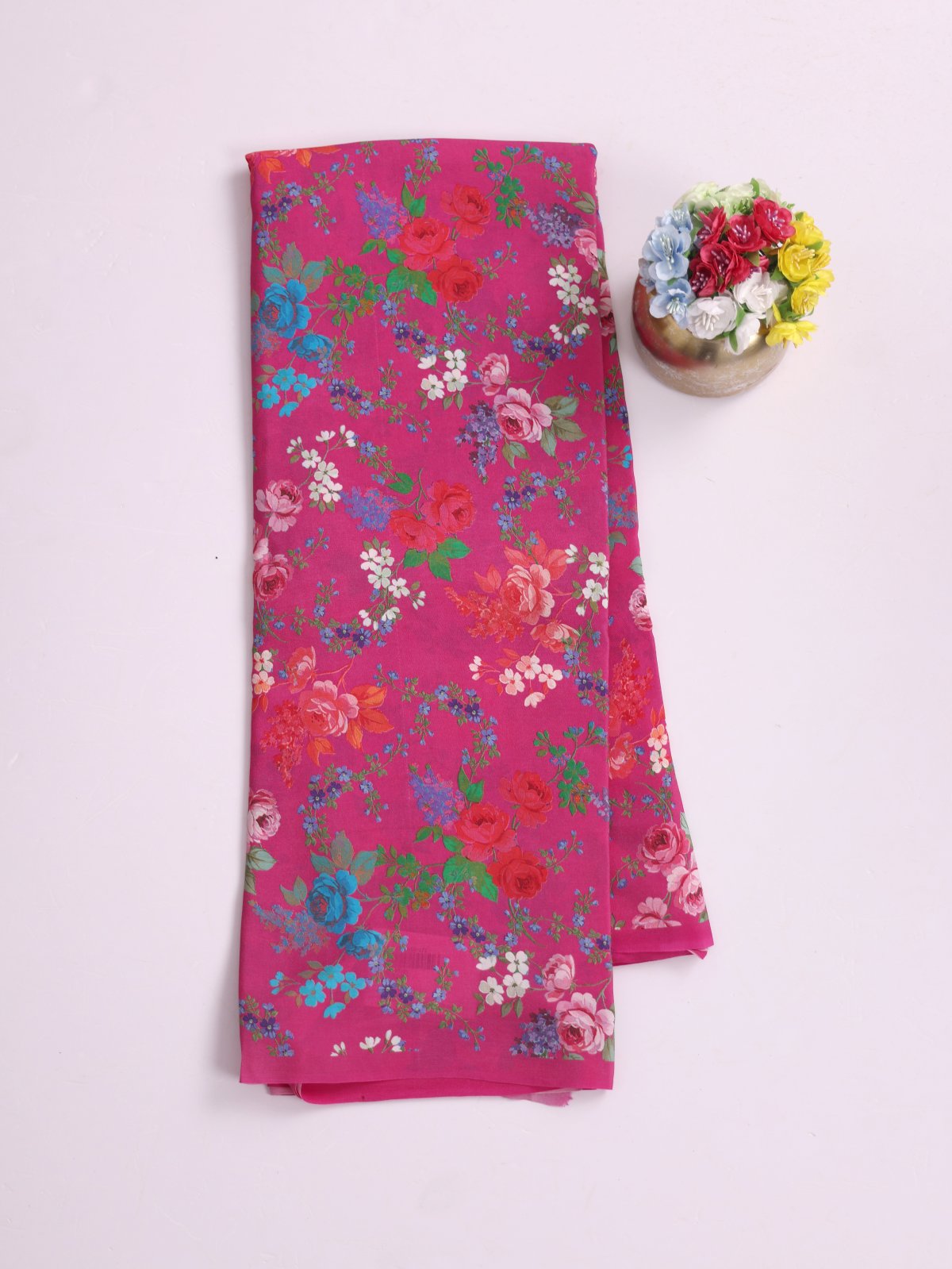 Dark Pink Printed Crepe Silk Saree 