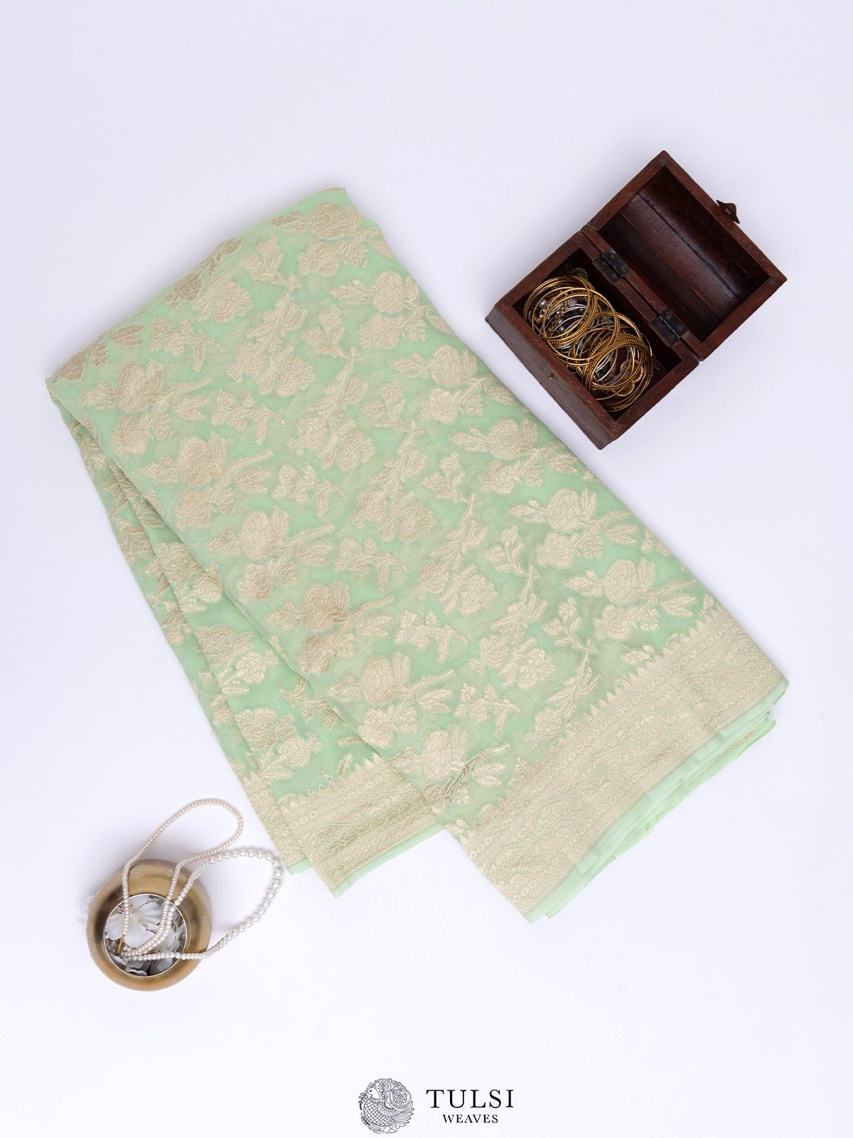 Pista Green Banarasi Georgette Silk Saree