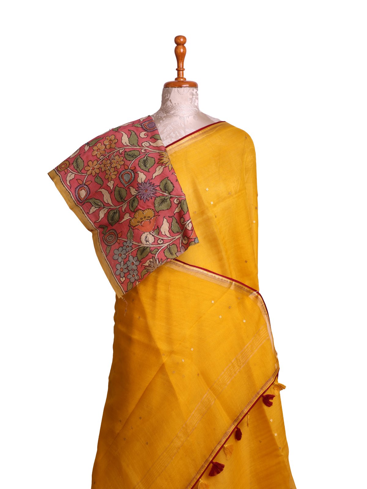 Yellow Organza Silk Saree with Kalamkari Blouse