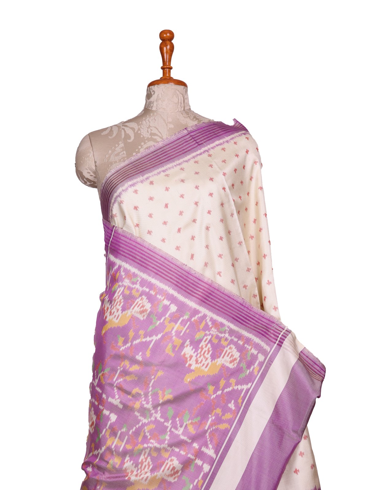 Off- White Patola Silk Saree with Lavender Border