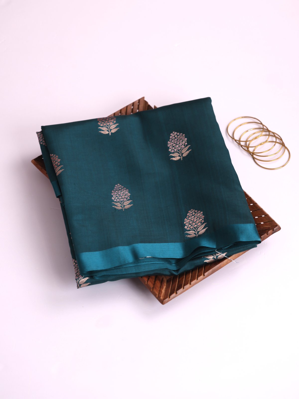 Peacock Blue Mashru Silk Saree With Satin Border