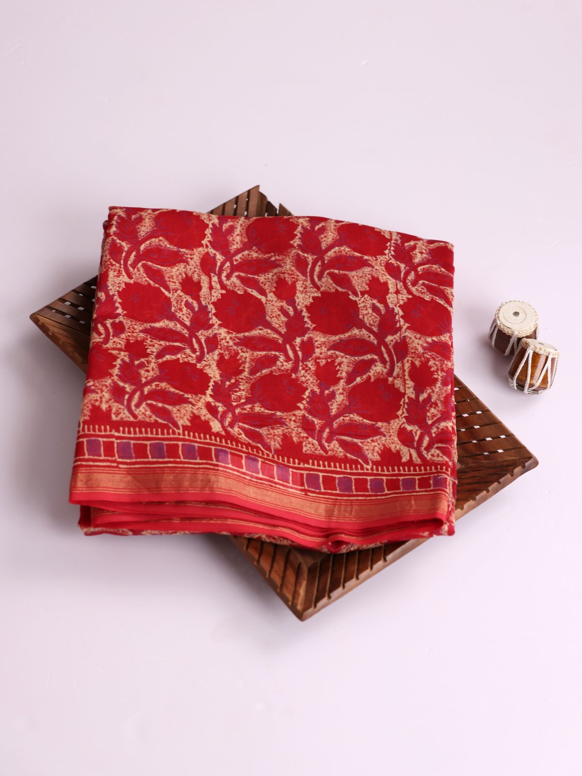 Red Printed Chanderi Cotton Saree