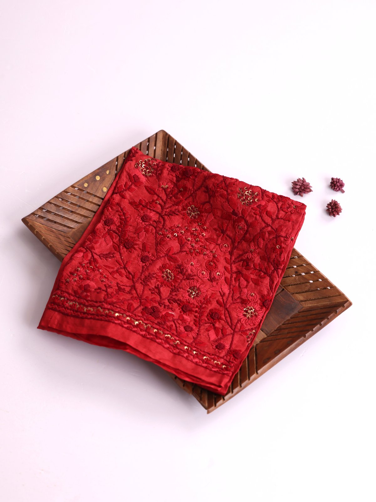 Red Embroidered Tussar Silk Blouse