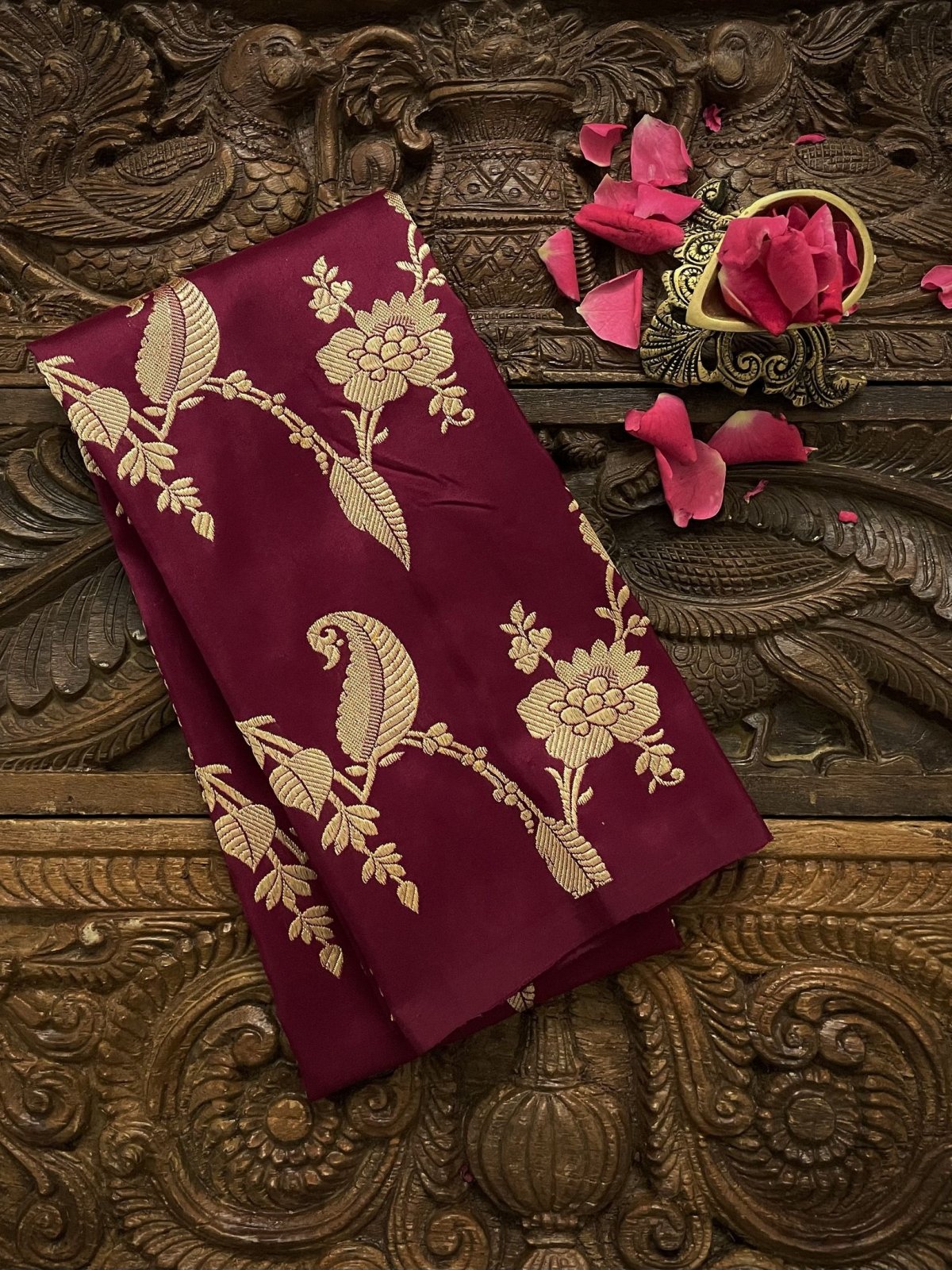 Maroon Banaras Silk Blouse With Pure Zari Floral Brocade Detailing
