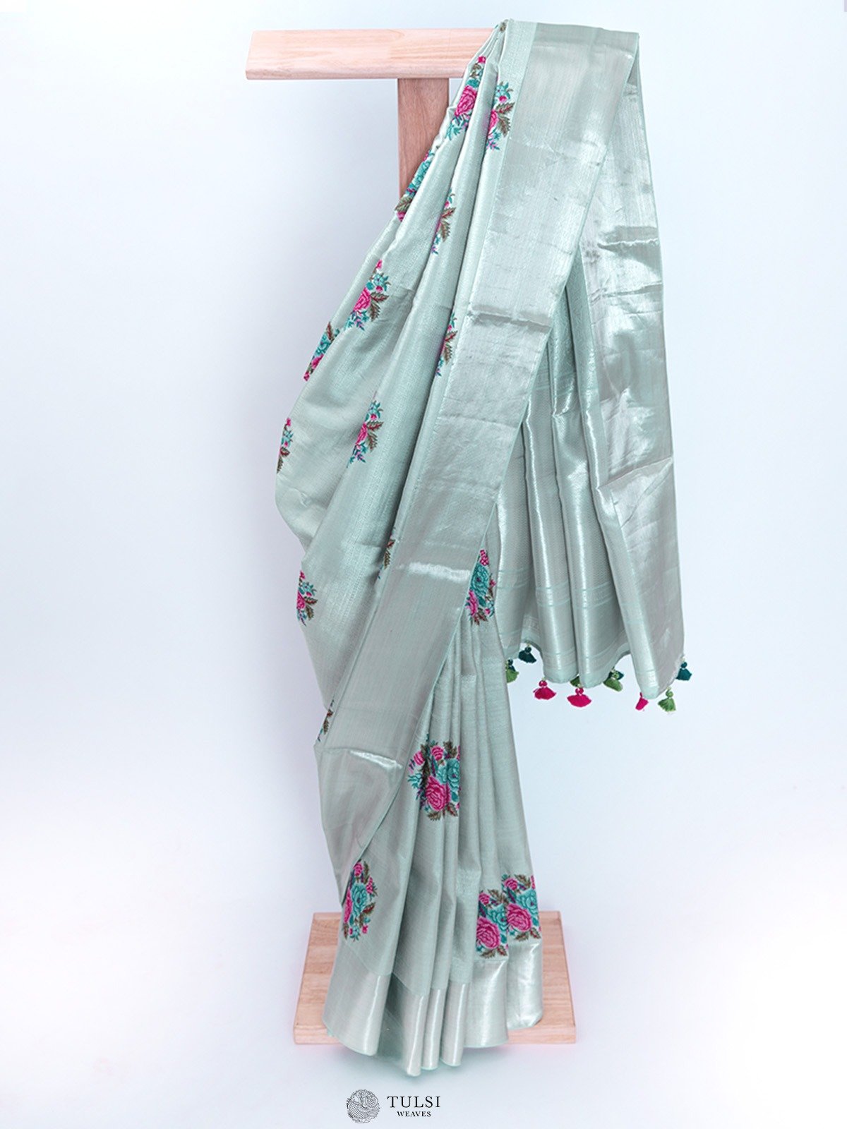 Pastel Green Kanjeevaram Embroidery Silk Saree 