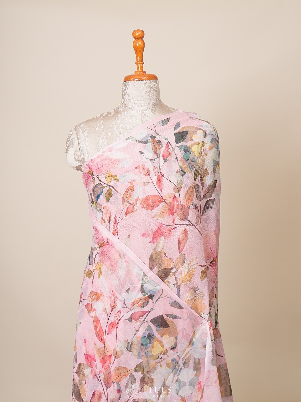 Light Pink Printed Chiffon Saree 