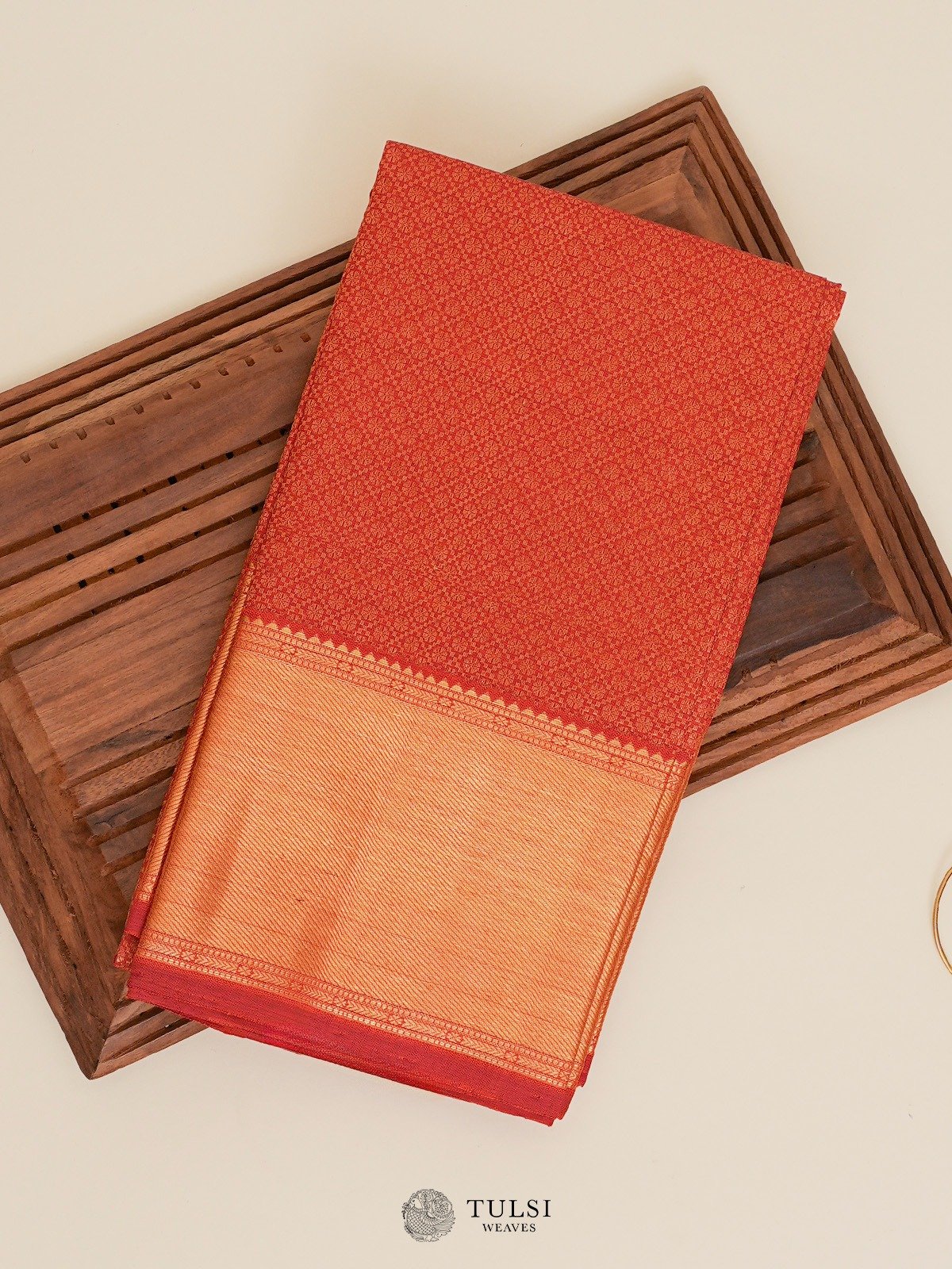 Orangish Red Kanjeevaram Silk Brocade Blouse