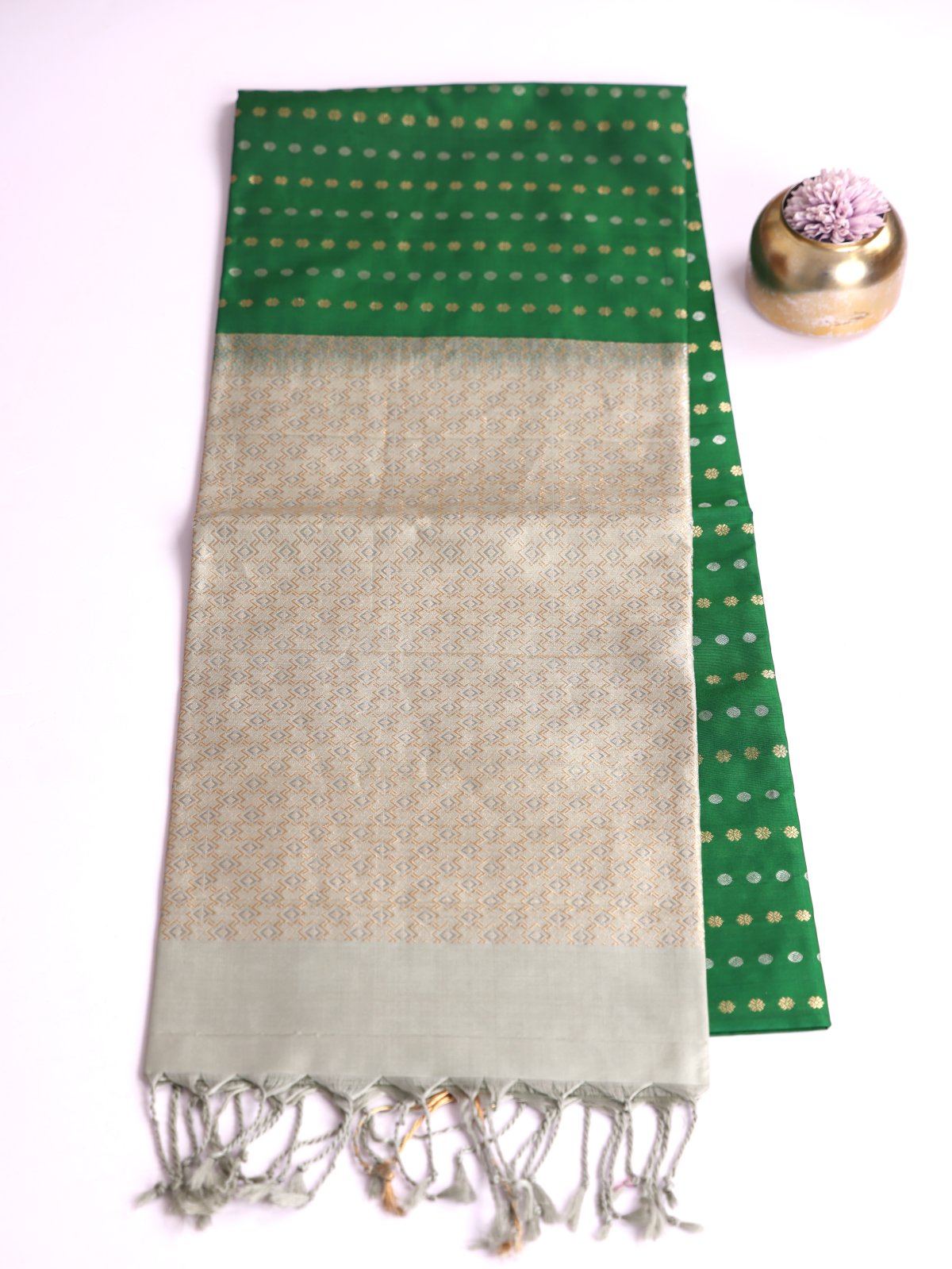 Green Soft Silk Saree With Light Sage Green Border 