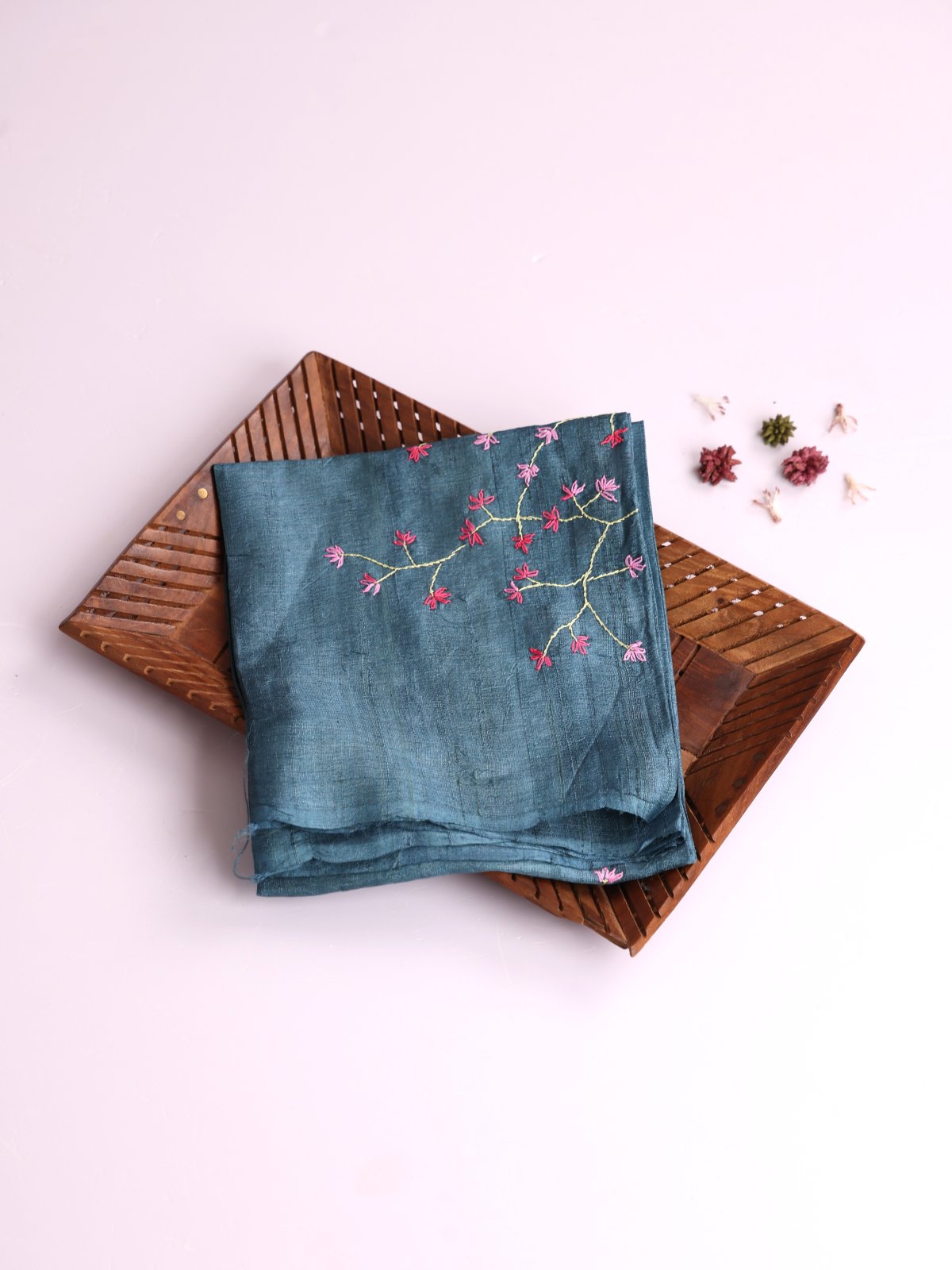 Bluish Grey Embroidered Tussar Silk Blouse