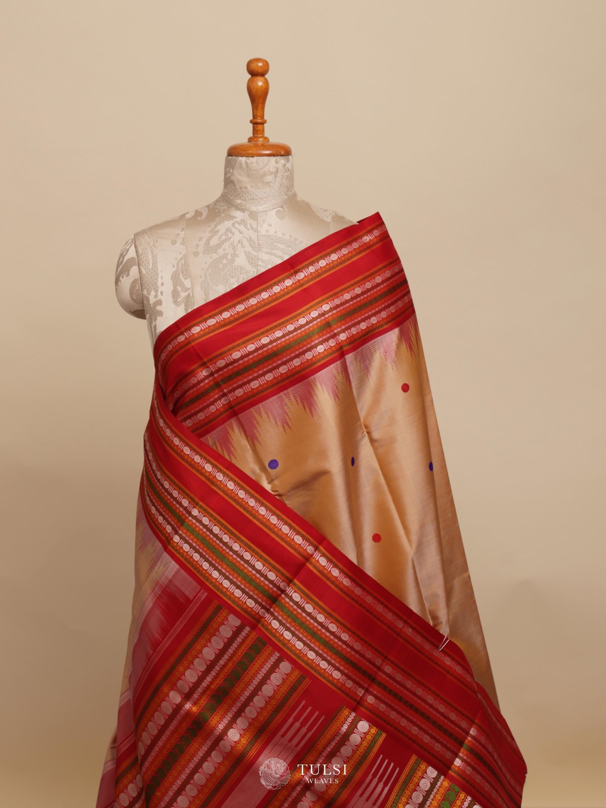 Beige Kanjeevaram Pattu Pett Silk Saree