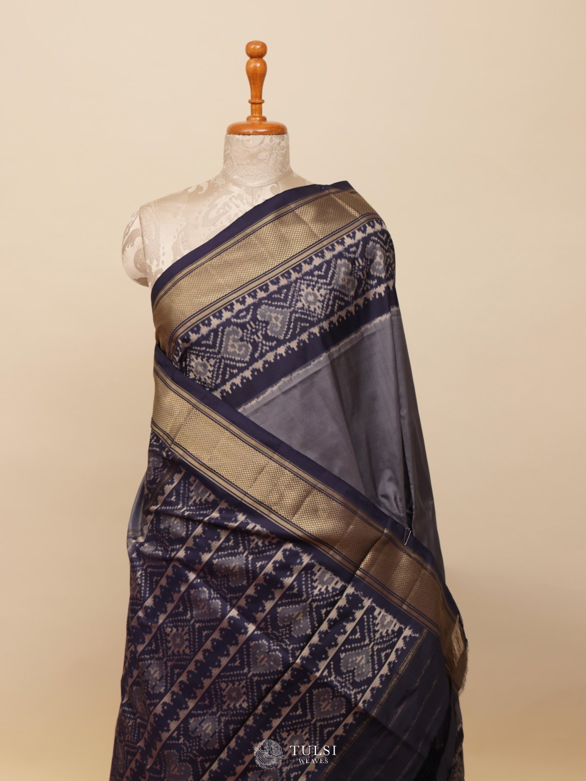 Grey Ikat Silk Saree