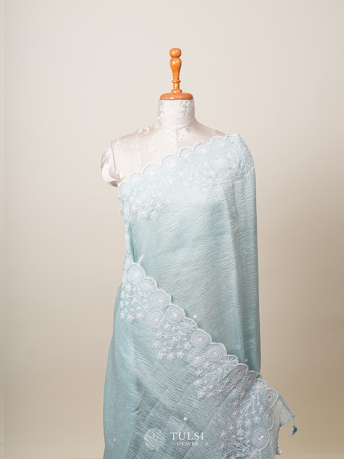 Cyan Organza Silk Saree