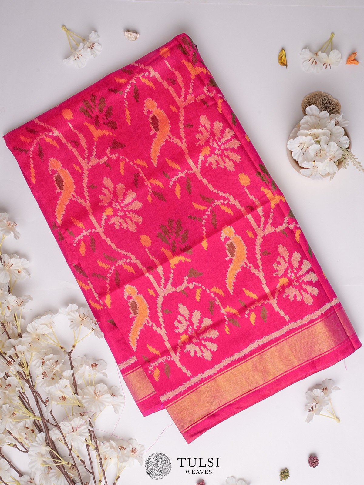 Pink Patola Silk Saree with self zari border