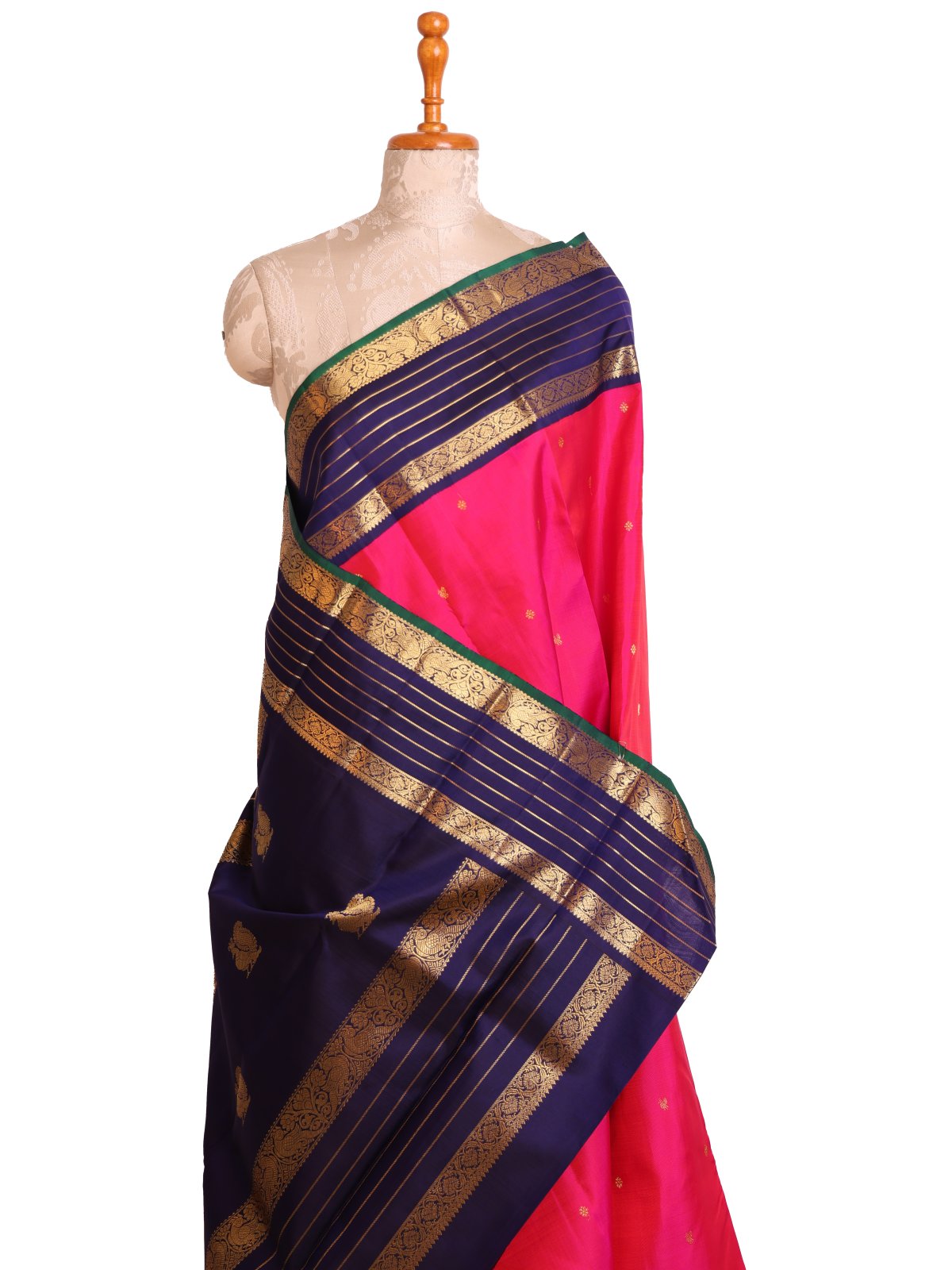 Pink Kanjeevaram Silk Saree With Dark Navy Blue Border