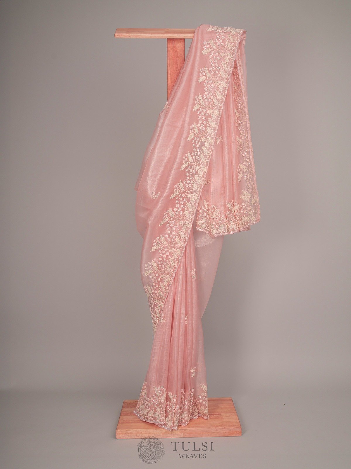 Light Pink Tissue Organza Silk Saree