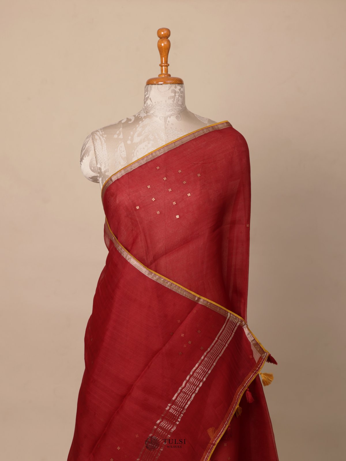Red Organza Saree with Kalamkari Blouse