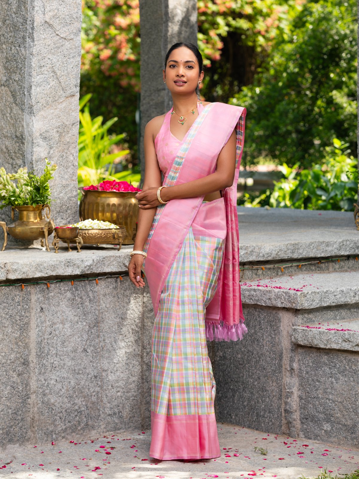 Multi Color-Checked Kanjeevaram Silk Sarees