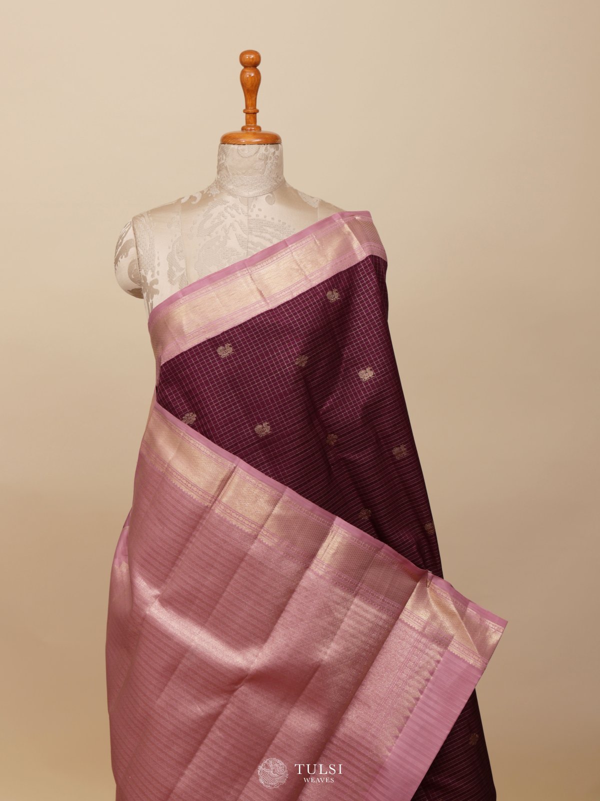 Dark Wine Kanjeevaram Silk Saree