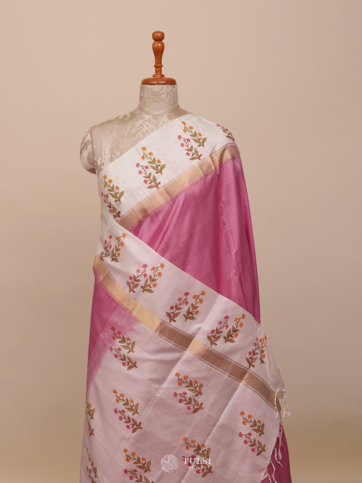 Light Pink Block Printed Soft Silk Saree